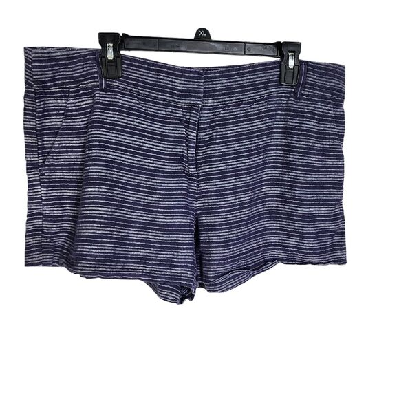 Ann Taylor LOFT Womens Shorts Size 14 Marisa Linen Navy White Striped Mid Rise - Picture 1 of 6